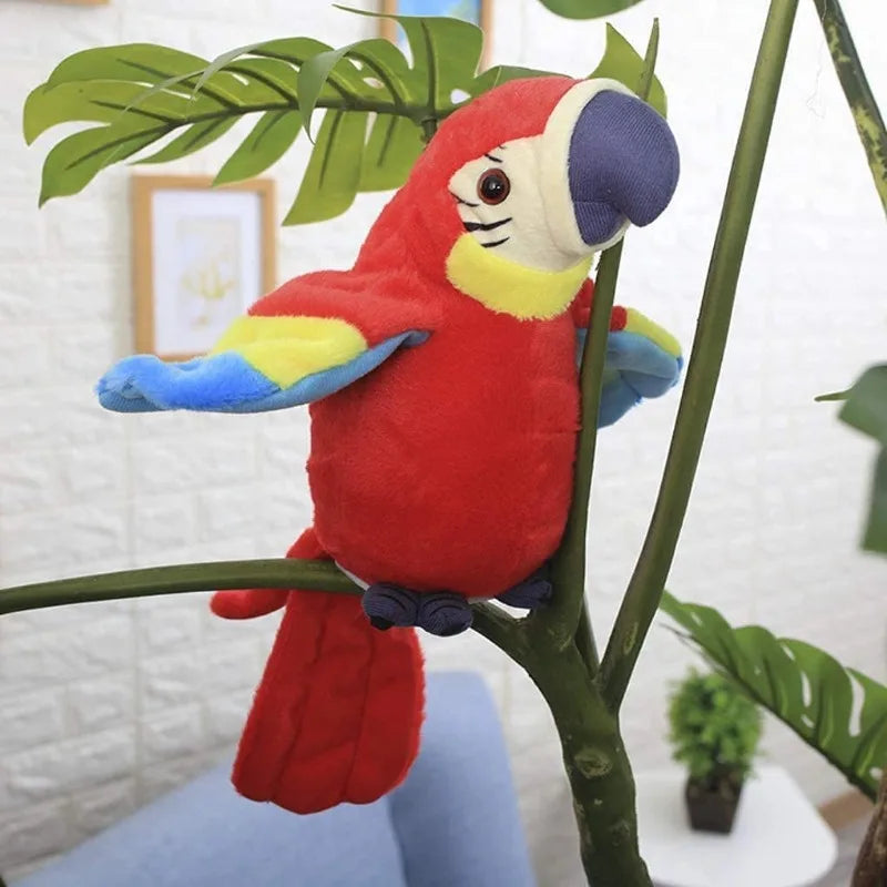 Talking Macaw Parrot Plush Toy — Interactive Electronic Repeating Bird with Waving Wings & Swaying Head, Soft Stuffed Animal