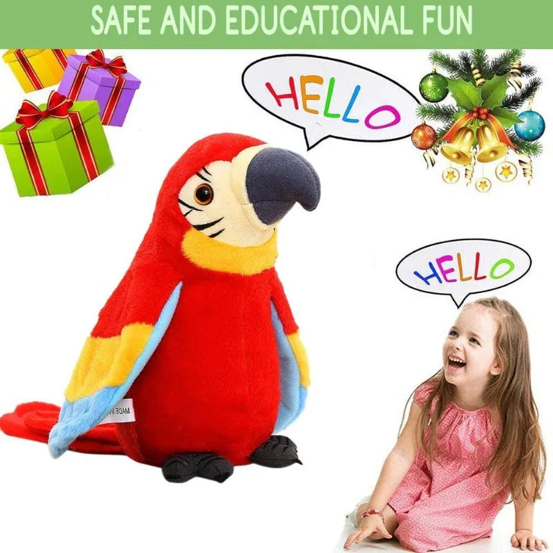 Talking Macaw Parrot Plush Toy — Interactive Electronic Repeating Bird with Waving Wings & Swaying Head, Soft Stuffed Animal