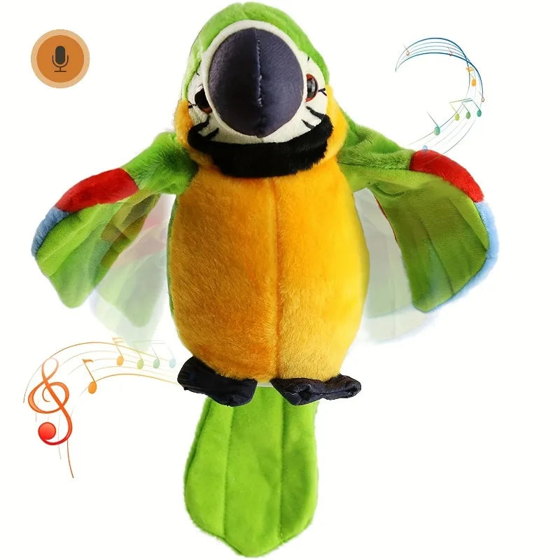 Talking Macaw Parrot Plush Toy — Interactive Electronic Repeating Bird with Waving Wings & Swaying Head, Soft Stuffed Animal