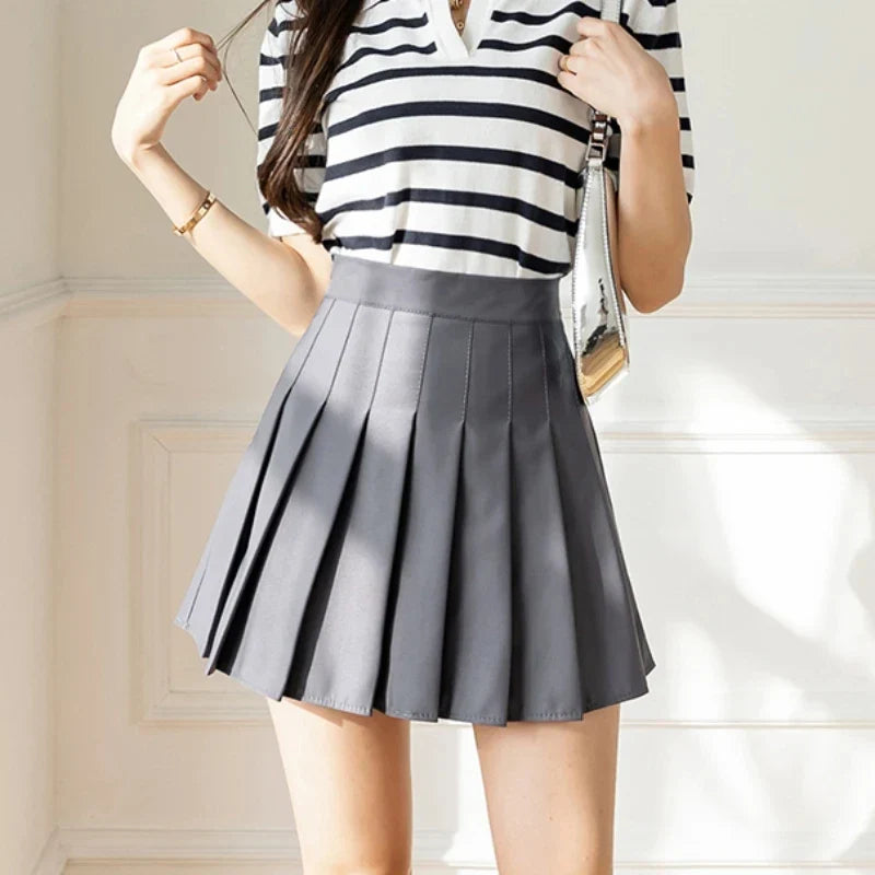 White Women Pleated Skirts Summer High Waist Zipper Girls Dancing JK Mini Skirts Black Fashion Student A Line Faldas 2024