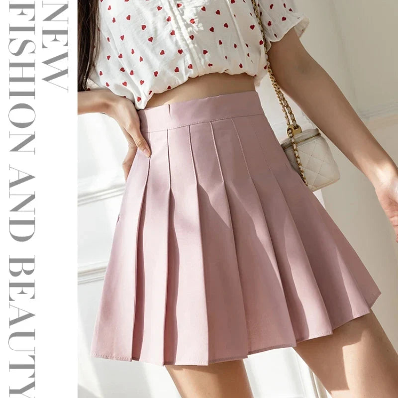White Women Pleated Skirts Summer High Waist Zipper Girls Dancing JK Mini Skirts Black Fashion Student A Line Faldas 2024