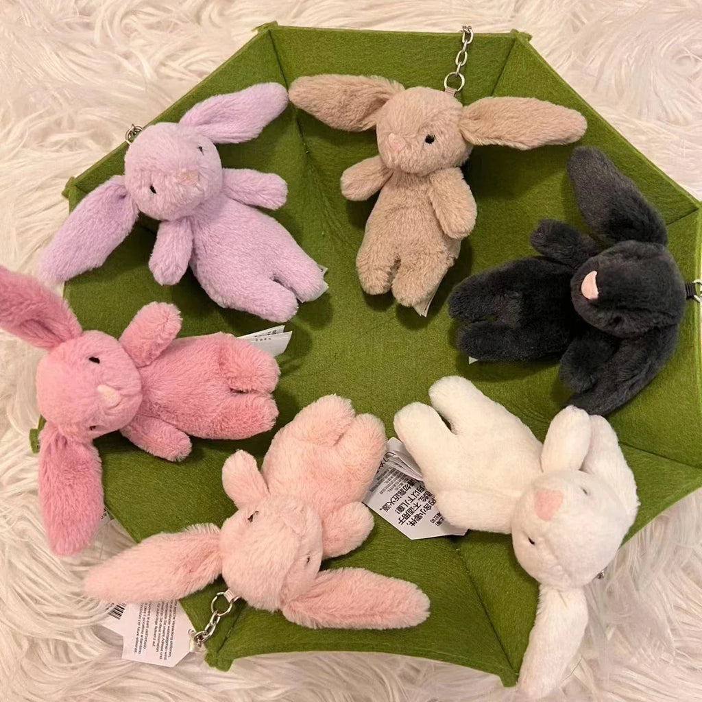 Cute Rabbit Stuffed Animal Keychain with Pompom – Cartoon Bag, Car, and Phone Pendant for Girls