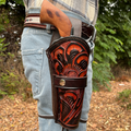 Hip Draw Tooled Leather Holster  - Brown