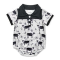 Short sleeves black cow baby boys polo romper