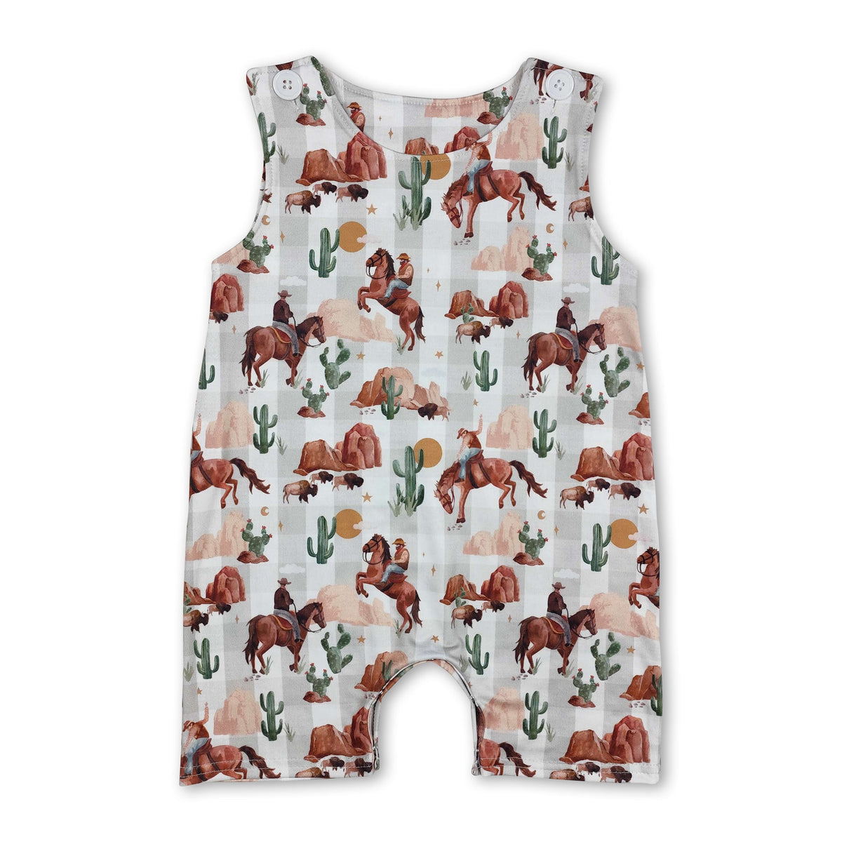 Sleeveless cows cactus western baby boy summer romper