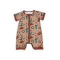 Short sleeves brown bull skull western baby zipper romper