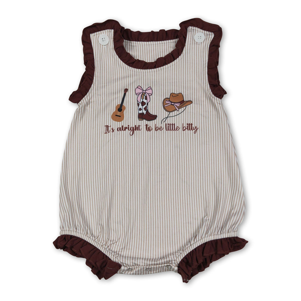 Ruffle stripe it's alright to be little bitty western baby romper