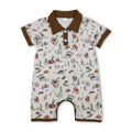 Short sleeves brown cactus rodeo western baby boy romper