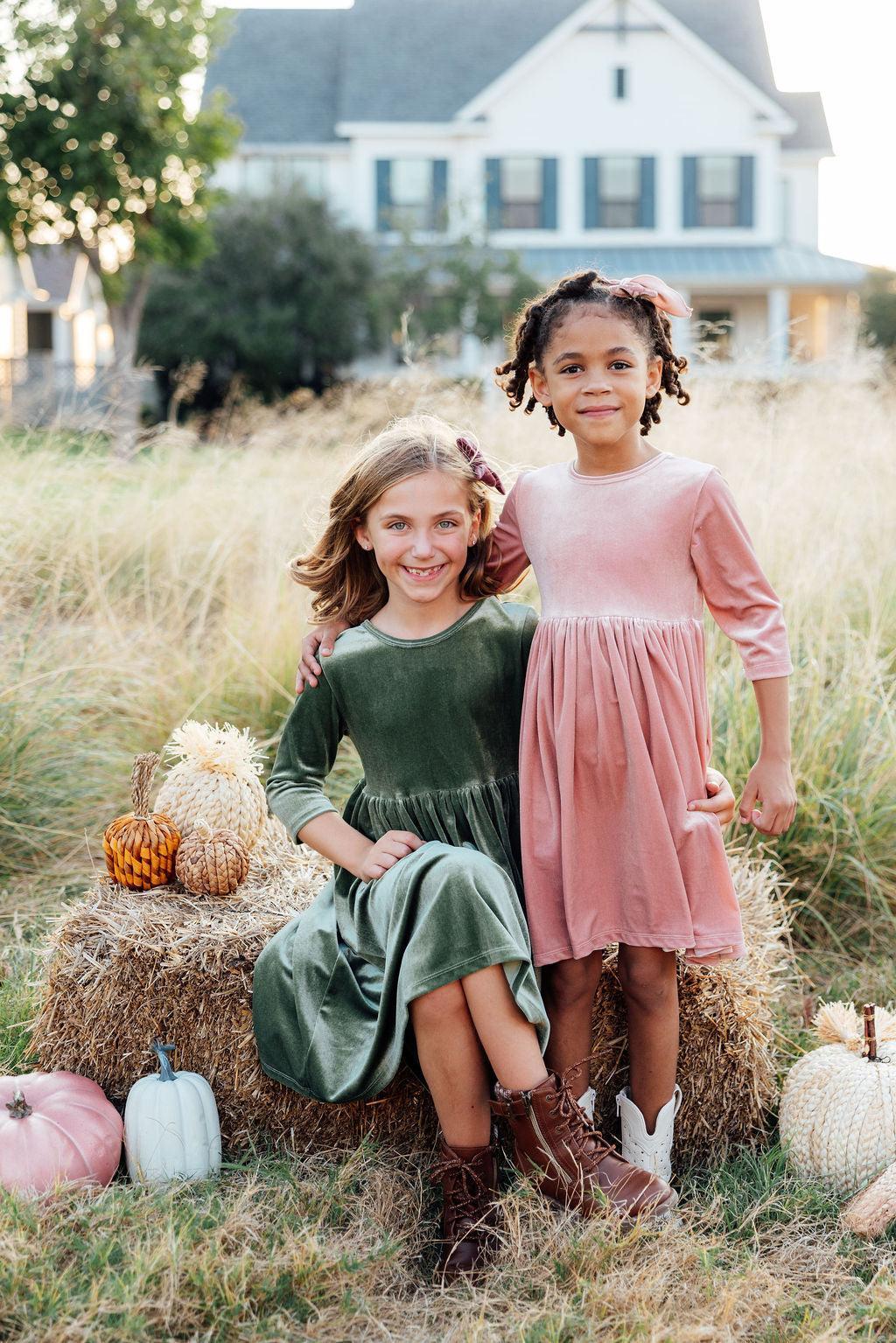 Sage Velvet Twirl Dress