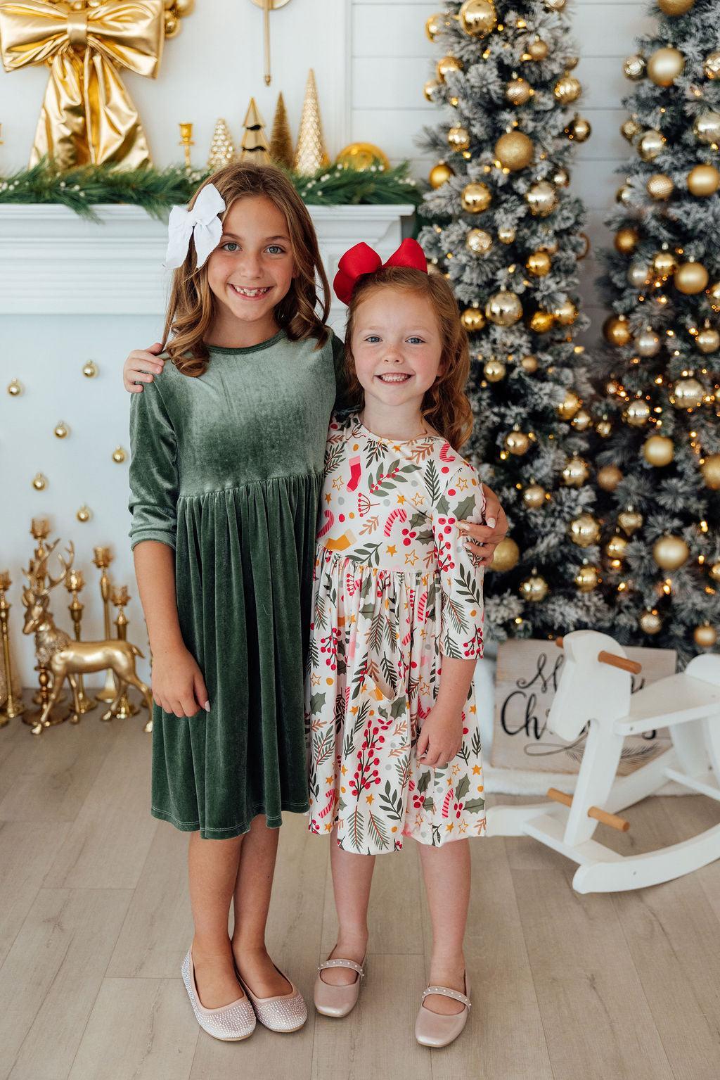 Sage Velvet Twirl Dress