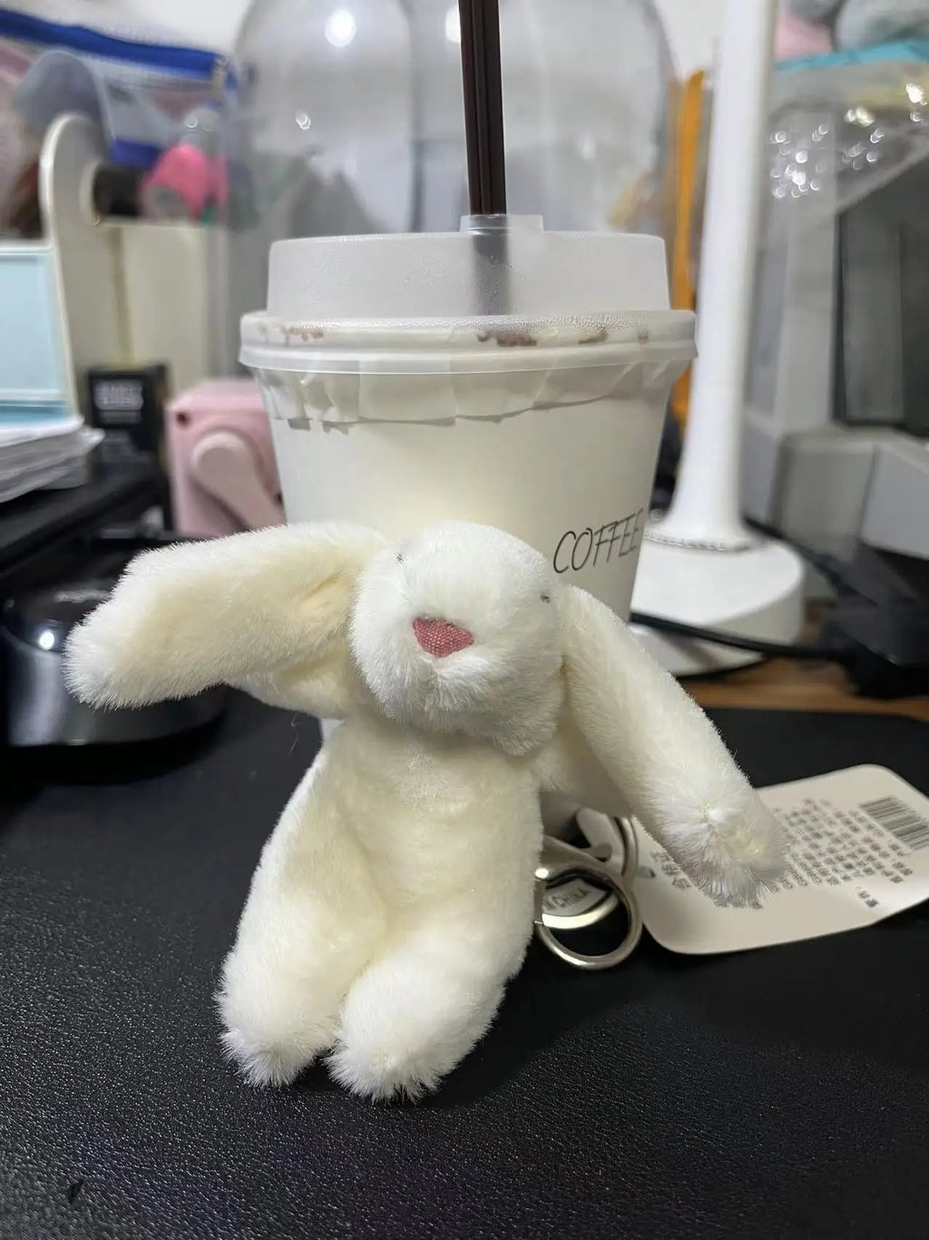 Cute Rabbit Stuffed Animal Keychain with Pompom – Cartoon Bag, Car, and Phone Pendant for Girls