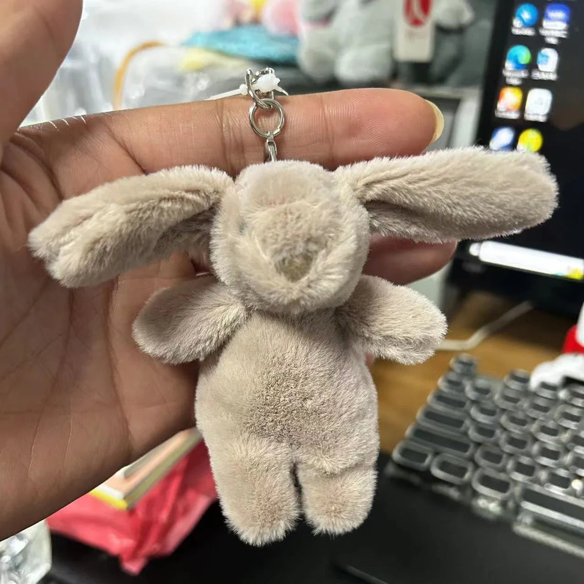 Cute Rabbit Stuffed Animal Keychain with Pompom – Cartoon Bag, Car, and Phone Pendant for Girls