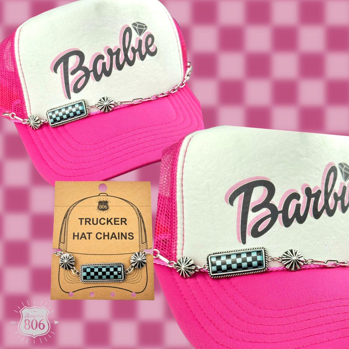 Checkerboard charm trucker hat chain