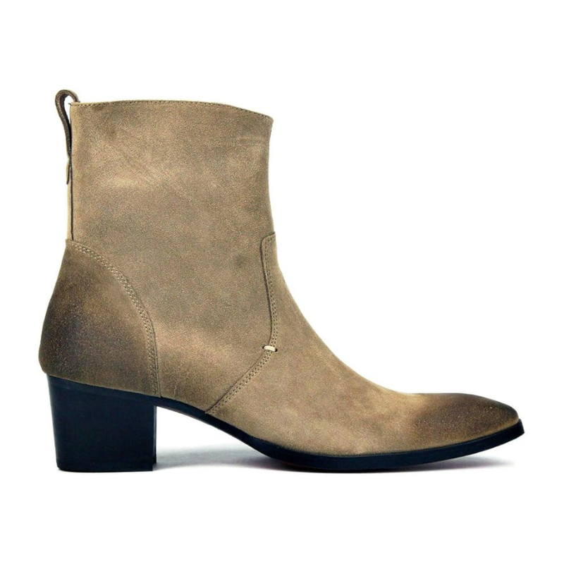 OSSTONE Men Chelsea Ankle Boots Leather Heeled Boots With Side Zipper Cuban Heel Dress Boots Disco Shoes OS-JY002 SUEDE