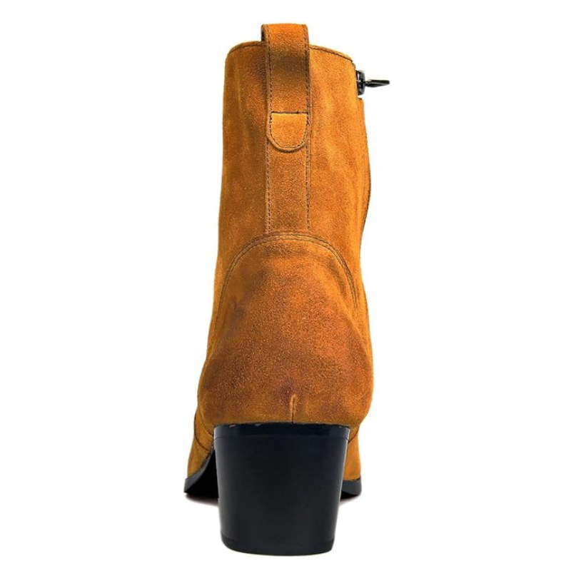 OSSTONE Men Chelsea Ankle Boots Leather Heeled Boots With Side Zipper Cuban Heel Dress Boots Disco Shoes OS-JY002 SUEDE