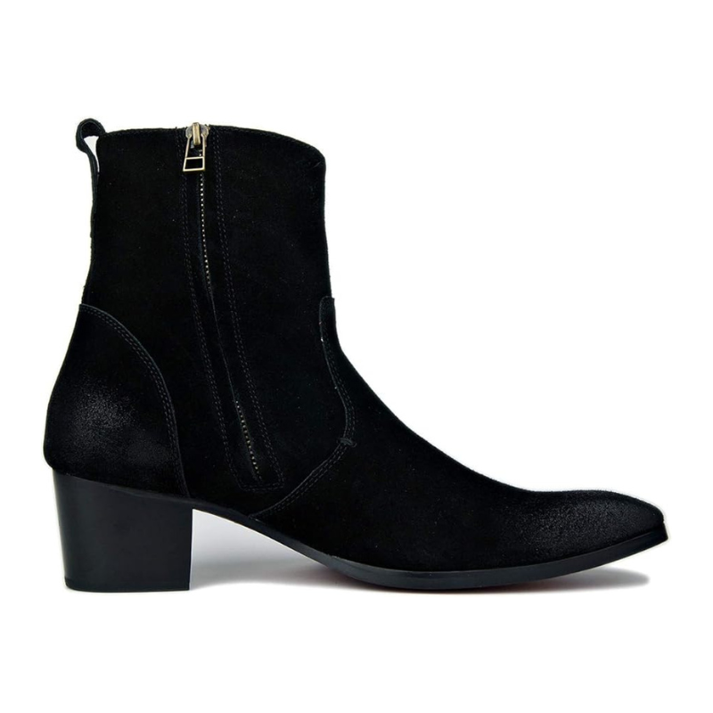 OSSTONE Men Chelsea Ankle Boots Leather Heeled Boots With Side Zipper Cuban Heel Dress Boots Disco Shoes OS-JY002 SUEDE