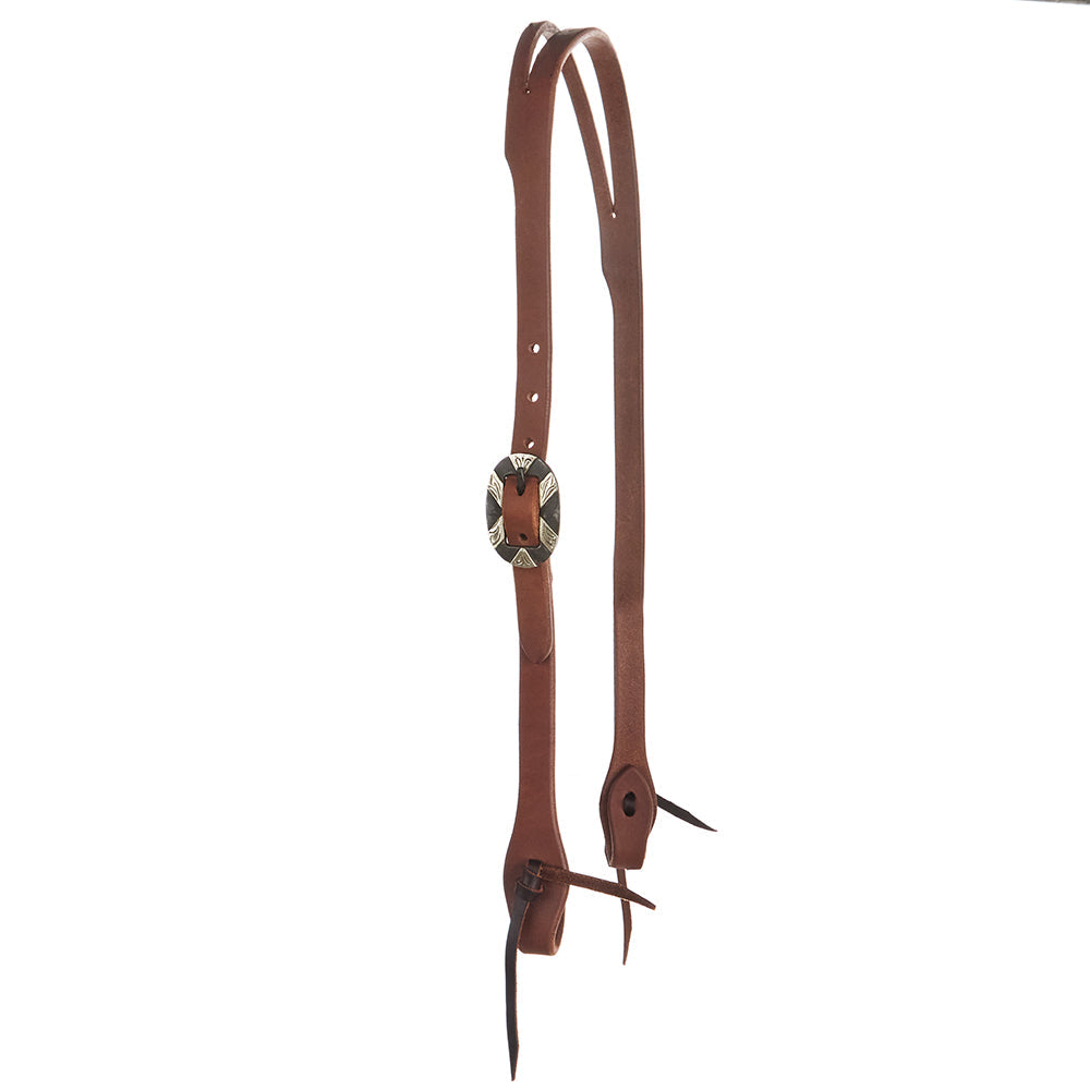 WD-SLEHO-20 Heavy Oil Harness Leather Oval Silver Bar Buckle Slit Ear Headstall