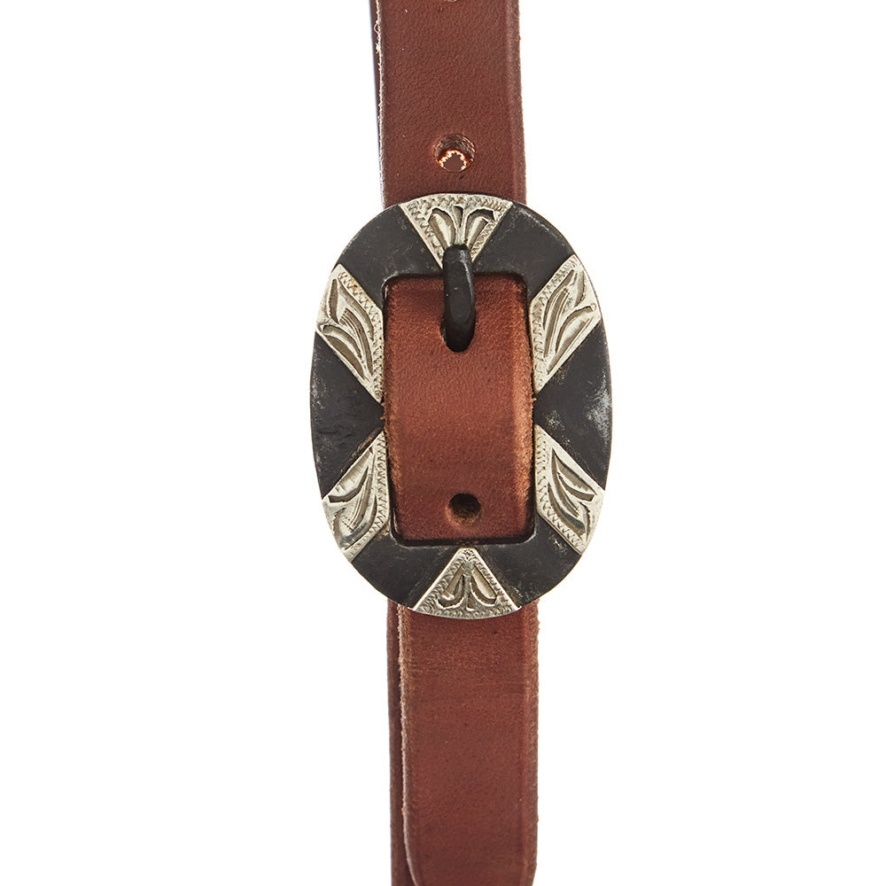 WD-SLEHO-20 Heavy Oil Harness Leather Oval Silver Bar Buckle Slit Ear Headstall