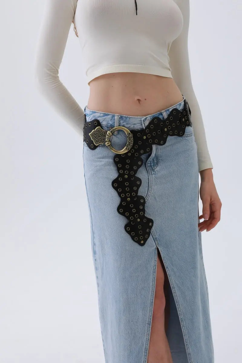 Vintage Leaf Stud Belt – Adjustable Bohemian Waist Cincher🌿✨
