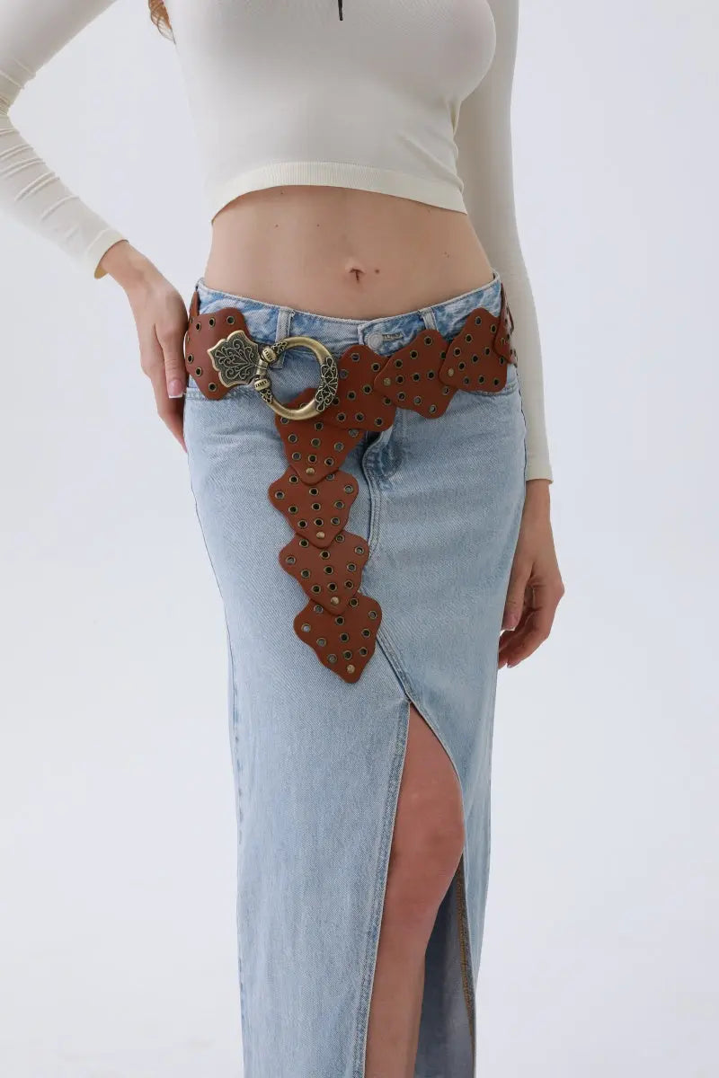 Vintage Leaf Stud Belt – Adjustable Bohemian Waist Cincher🌿✨