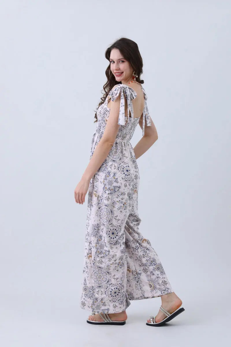 Women’s Floral Print Jumpsuit – Elasticized Bust & Dreamy Wide-Leg Cut