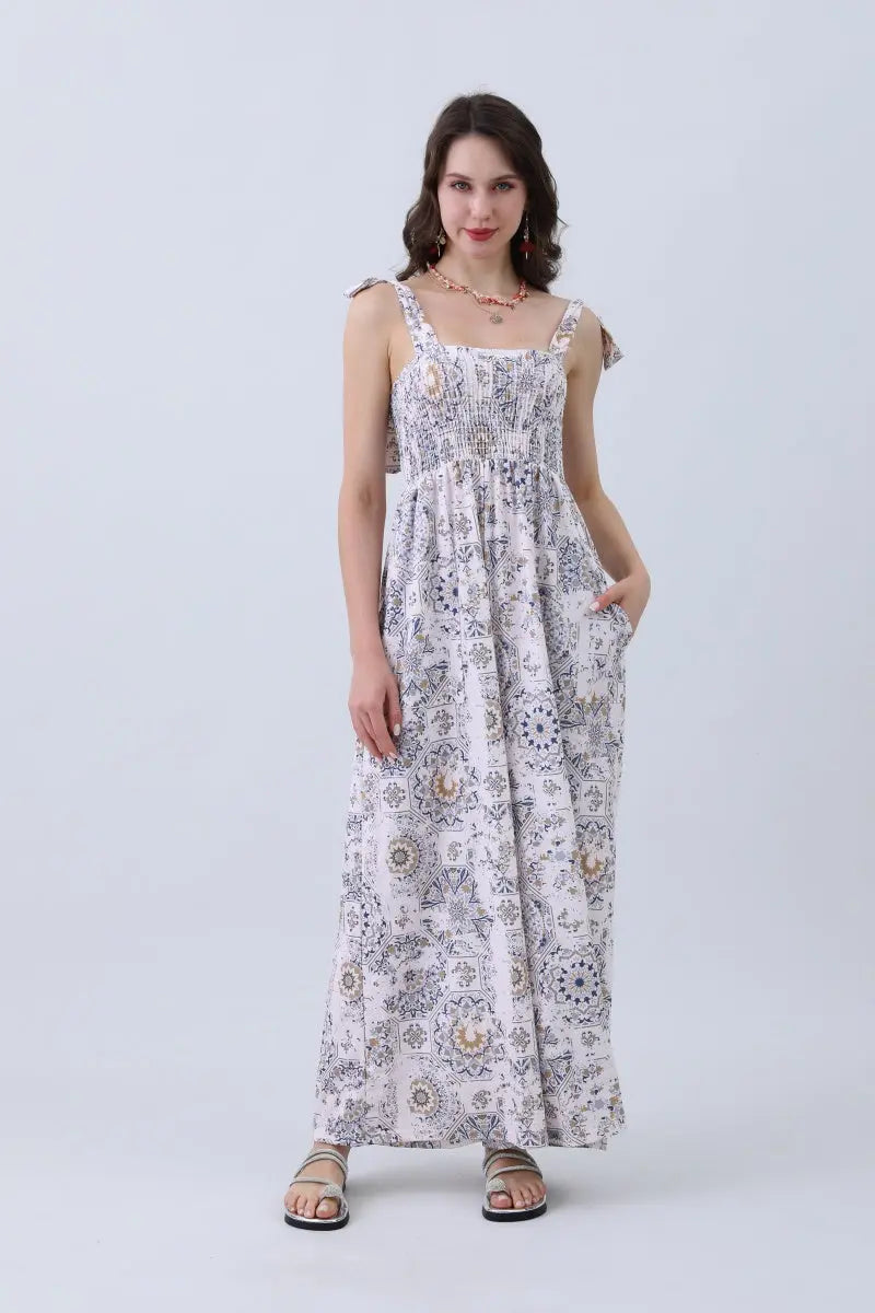 Women’s Floral Print Jumpsuit – Elasticized Bust & Dreamy Wide-Leg Cut