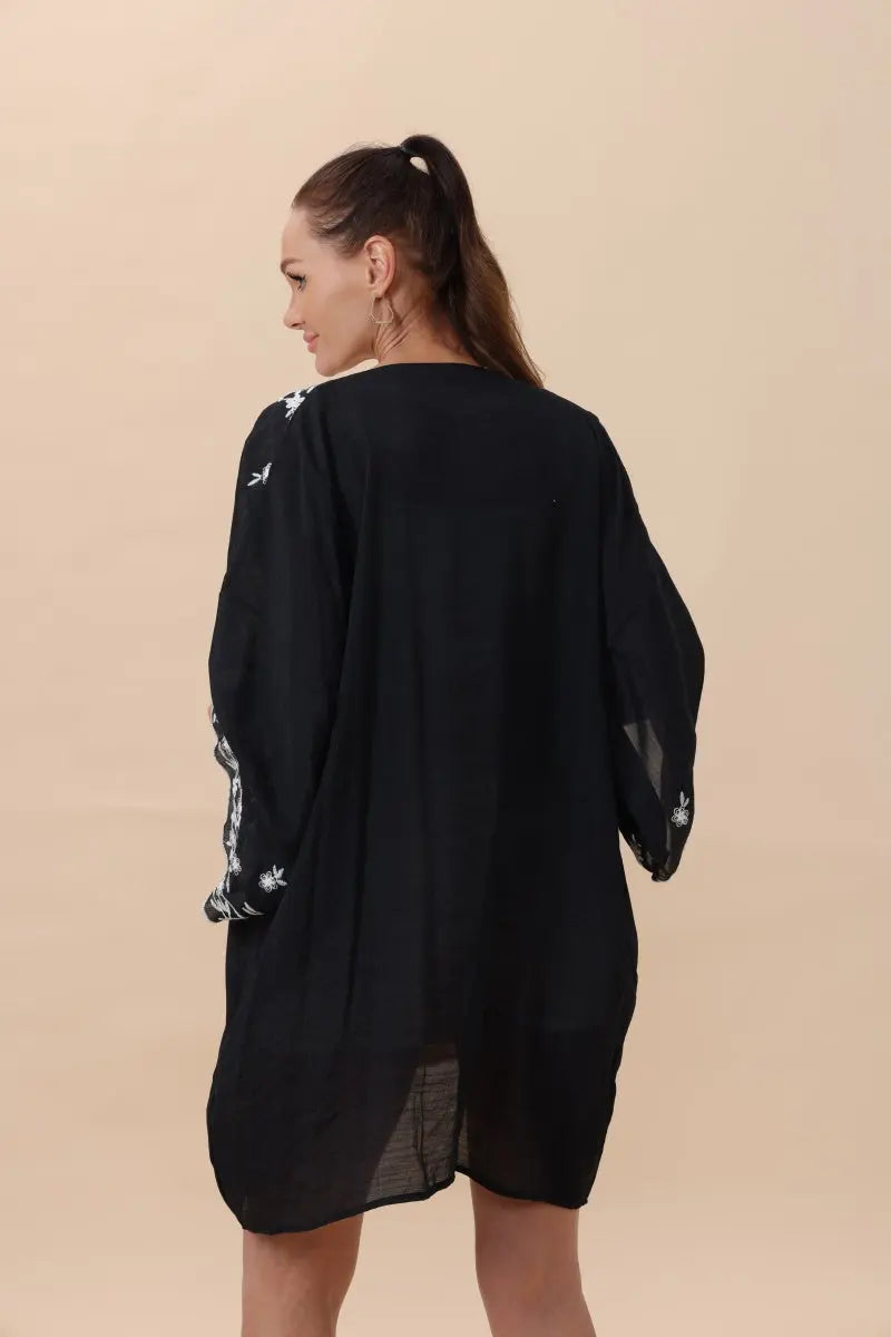 Floral Embroidered Open Front Kimono Cardigan – Lightweight