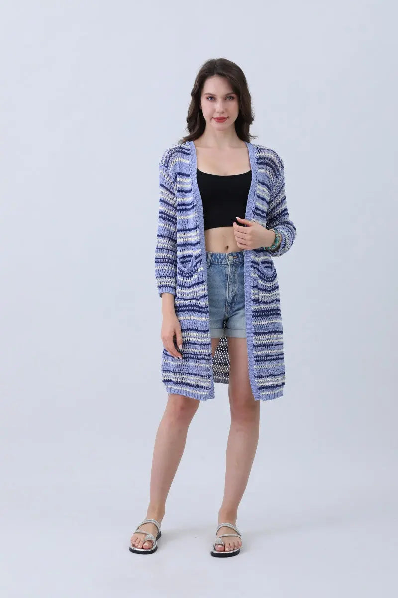 Nautical Blue Stripe Cardigan – Classic & Coastal Cool⚓🌊