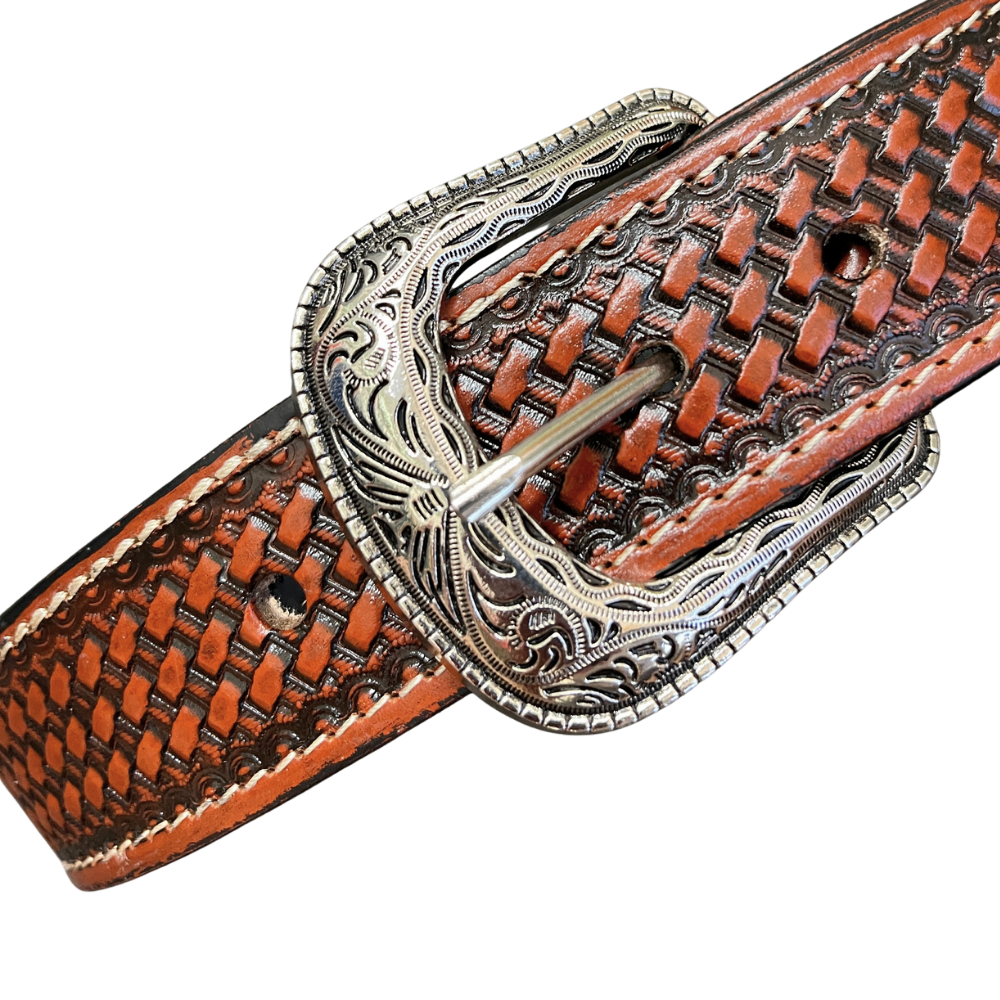 Western Leather Belt - Woven Aztec