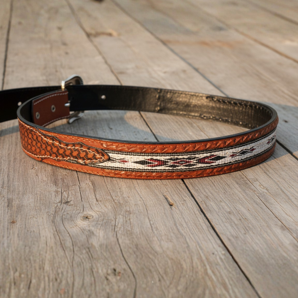 Western Leather Belt - Woven Aztec