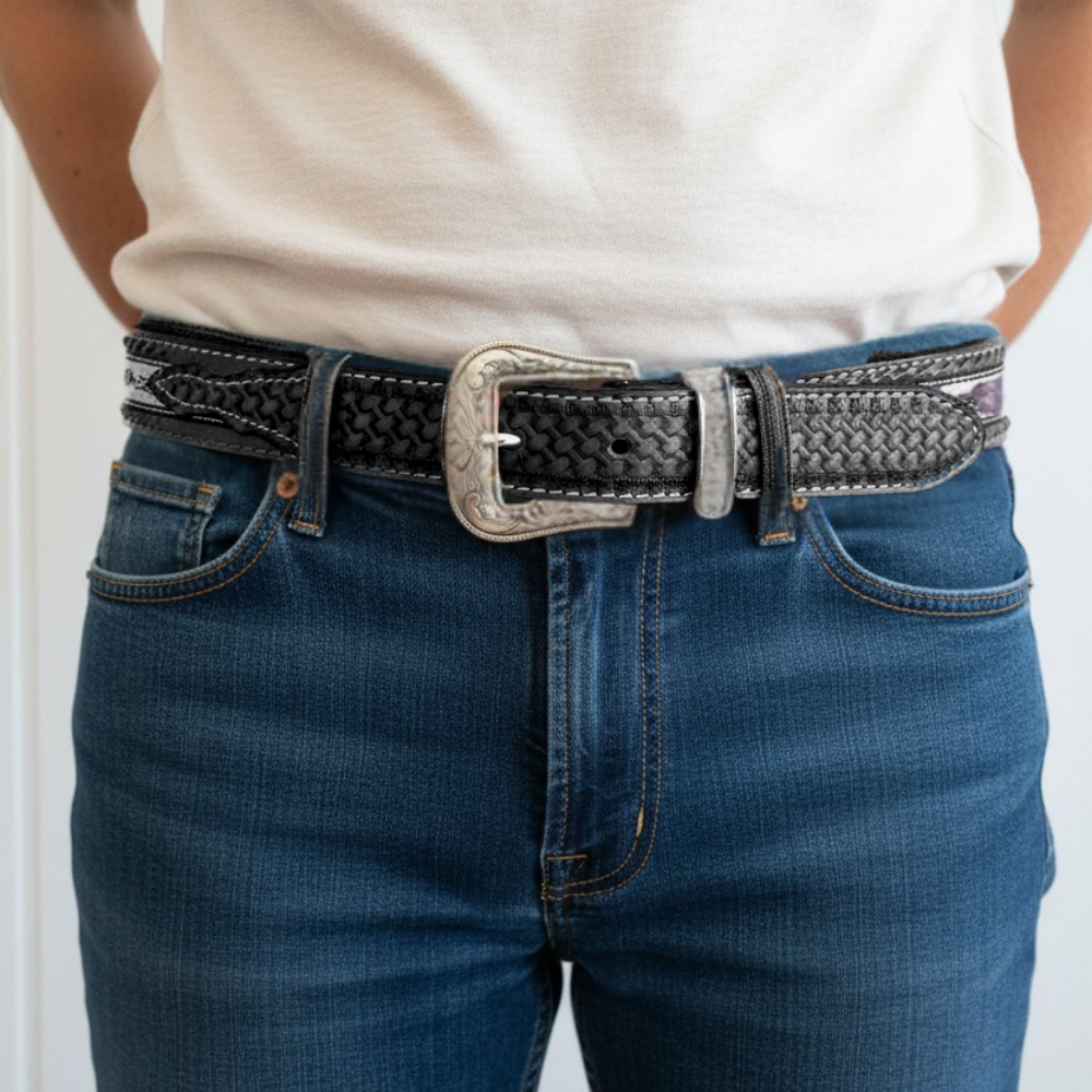 Western Leather Belt - Woven Aztec