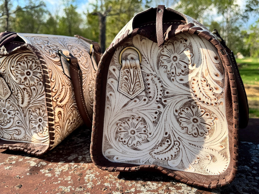 A Cowgirls Promise - western wedding bridal leather barrel speedy bag purse by Double B - Quarter Circle AK Boutique