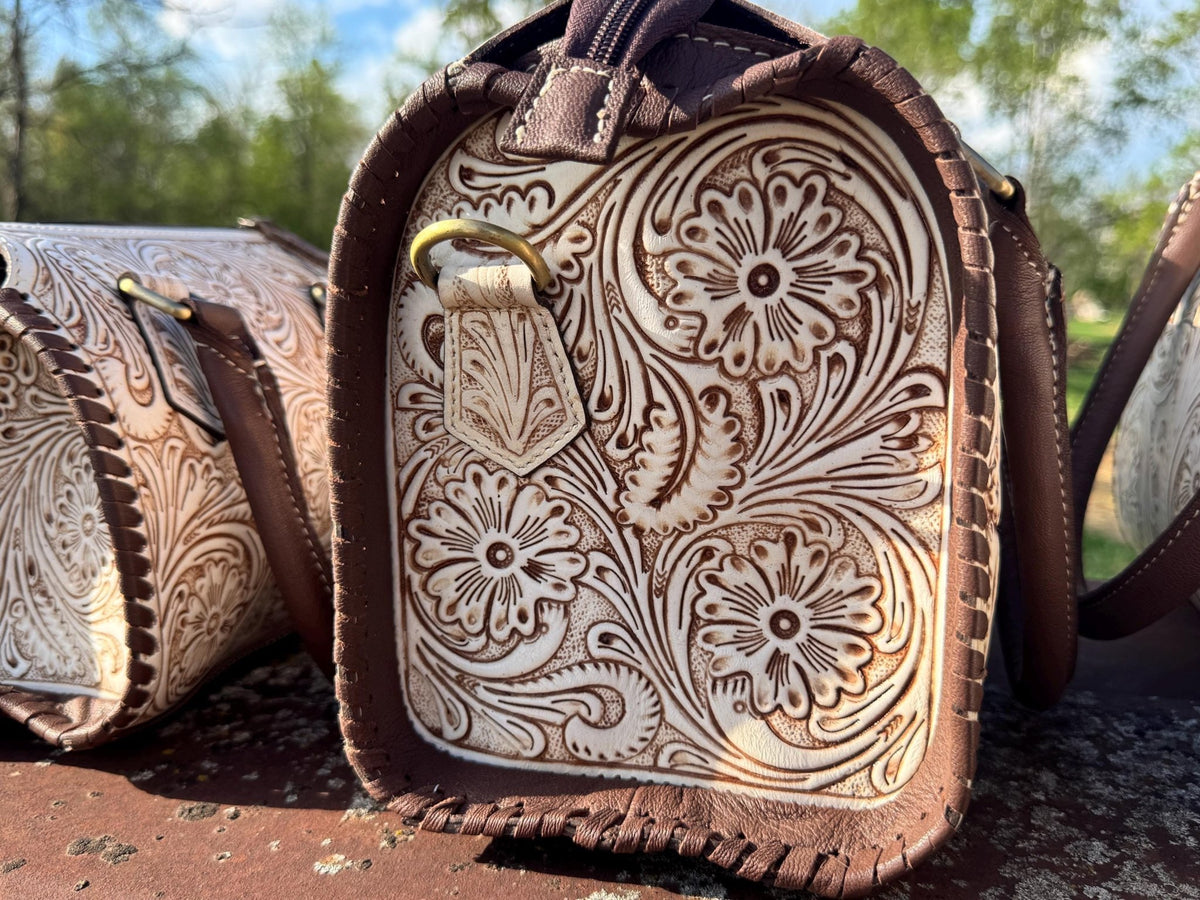 A Cowgirls Promise - western wedding bridal leather barrel speedy bag purse by Double B - Quarter Circle AK Boutique