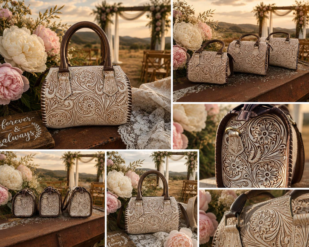 A Cowgirls Promise - western wedding bridal leather barrel speedy bag purse by Double B - Quarter Circle AK Boutique