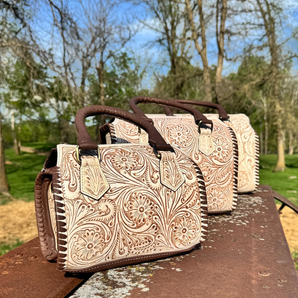 A Cowgirls Promise - western wedding bridal leather barrel speedy bag purse by Double B - Quarter Circle AK Boutique