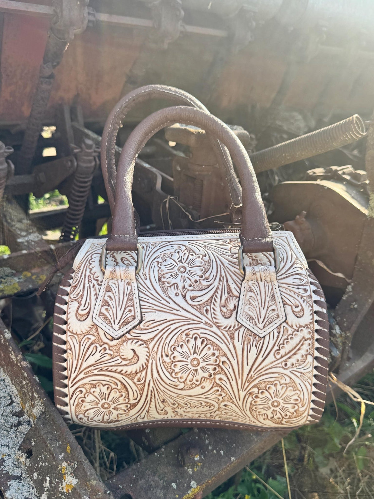 A Cowgirls Promise - western wedding bridal leather barrel speedy bag purse by Double B - Quarter Circle AK Boutique
