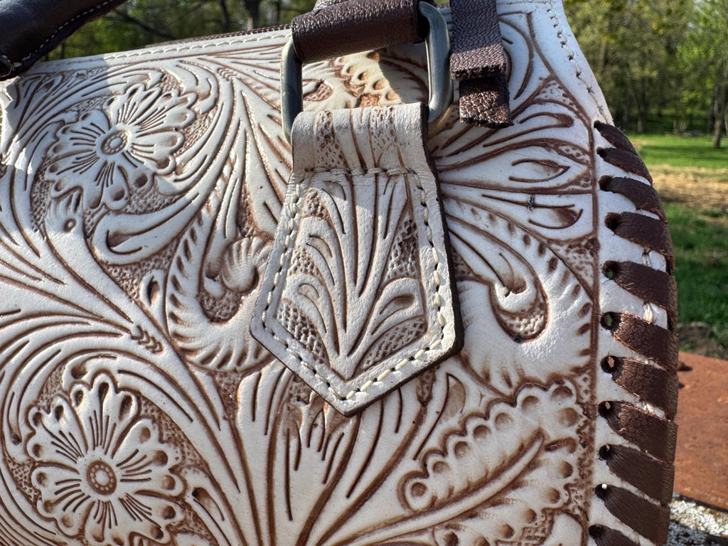 A Cowgirls Promise - western wedding bridal leather barrel speedy bag purse by Double B - Quarter Circle AK Boutique