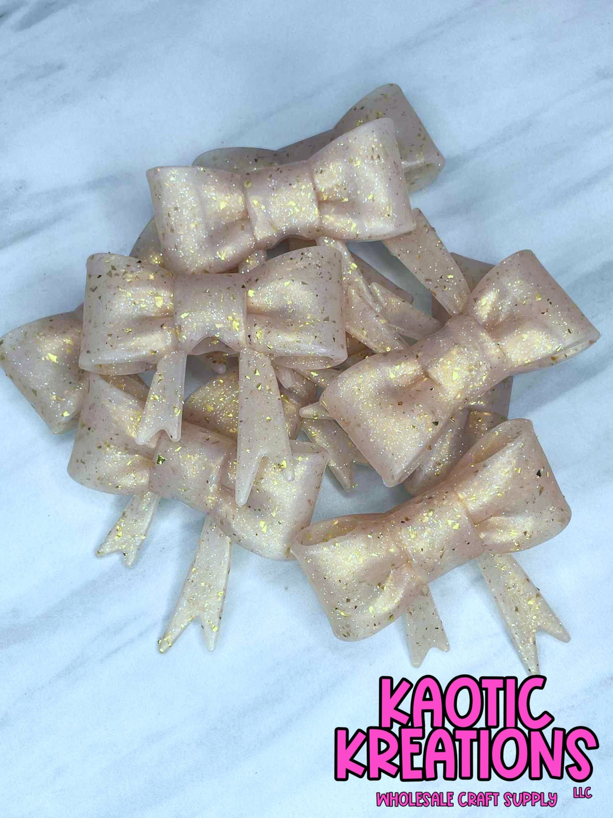 D96 BEADABLE JUMBO SILICONE BOW GOLD CONFETTI GLITTER (1ct)