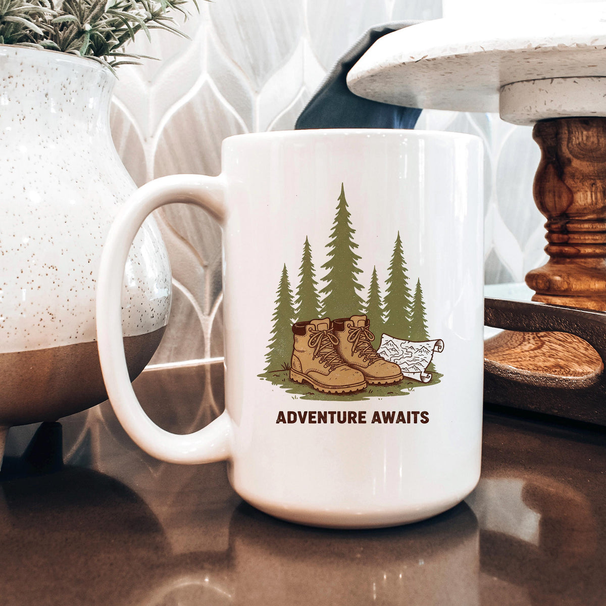 Adventure Mug – Rustic Hiking Coffee Cup | Camping Ceramic Mug, Outdoor Lover Gift