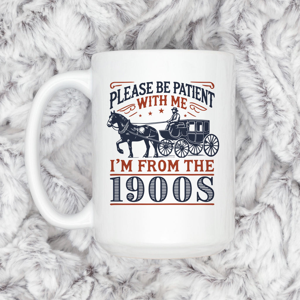 1900s Humor Mug – Vintage Ceramic Cup With Horse Carriage Design