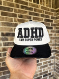 ADHD Is My Super Power Embroidered Trucker Hat – Pink & Black - Quarter Circle AK Boutique