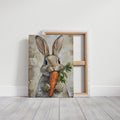 Adorable Bunny with Carrot – Rustic Farmhouse Animal Wall Art Print - Quarter Circle AK Boutique
