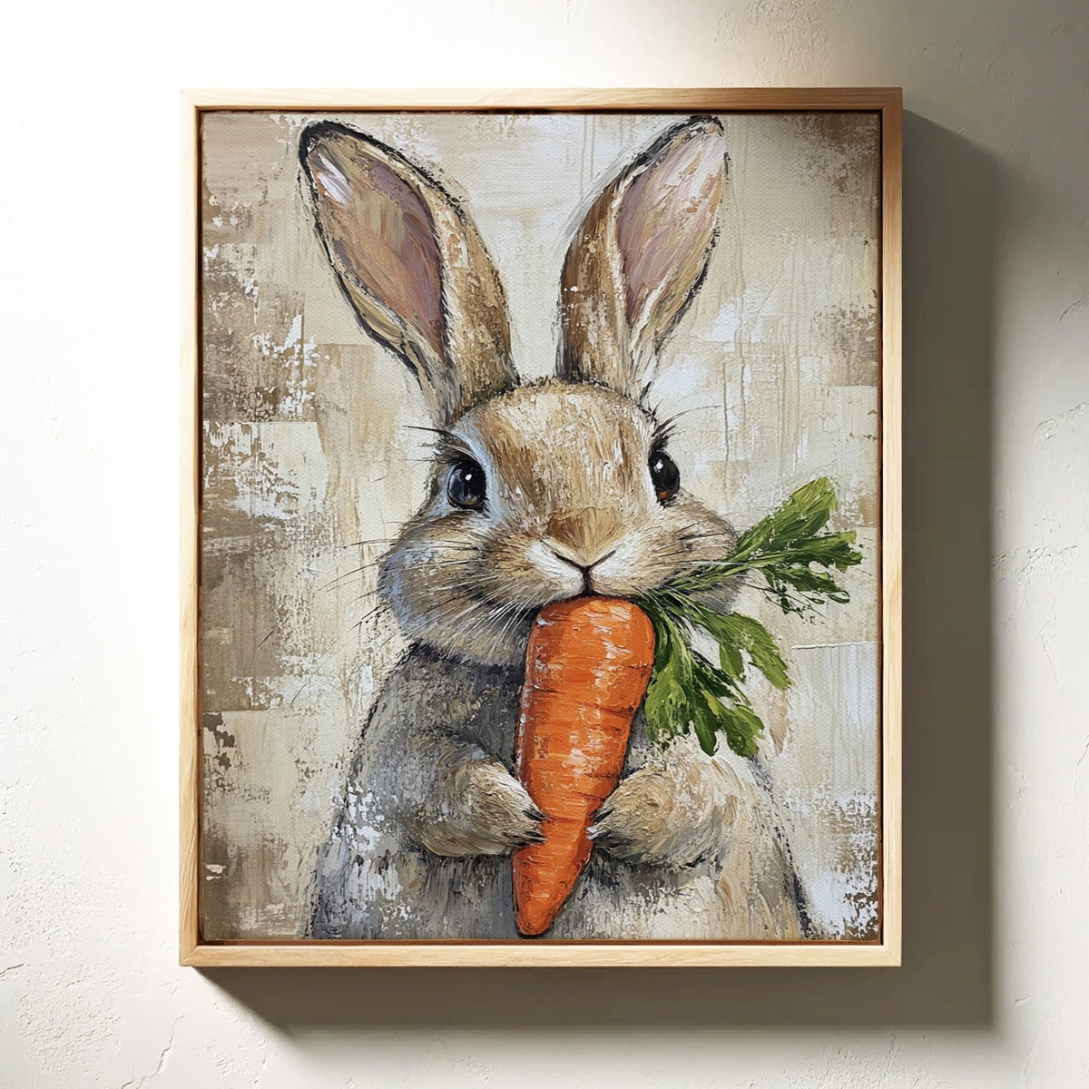 Adorable Bunny with Carrot – Rustic Farmhouse Animal Wall Art Print - Quarter Circle AK Boutique