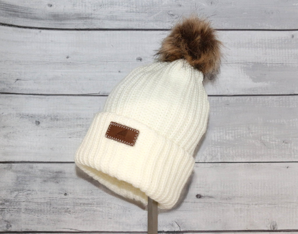 Adult Acrylic Ribbed Cuff with Pom Hat - Quarter Circle AK Boutique