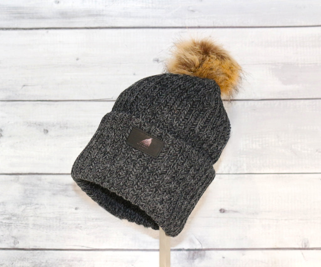 Adult Acrylic Ribbed Cuff with Pom Hat - Quarter Circle AK Boutique