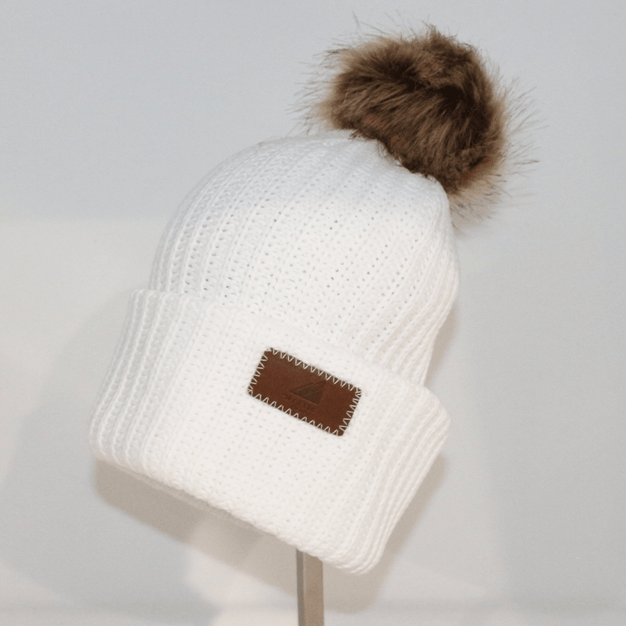 Adult Cotton Cuff with Shepard Pom Bright White - Quarter Circle AK Boutique