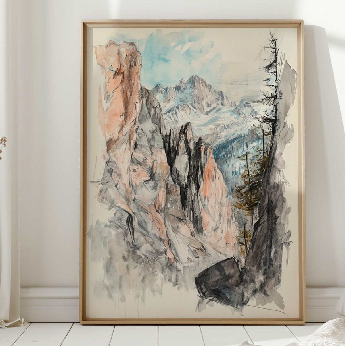 Alpine Canyon Watercolor Print – Mountain Cliff Wall Art - Quarter Circle AK Boutique