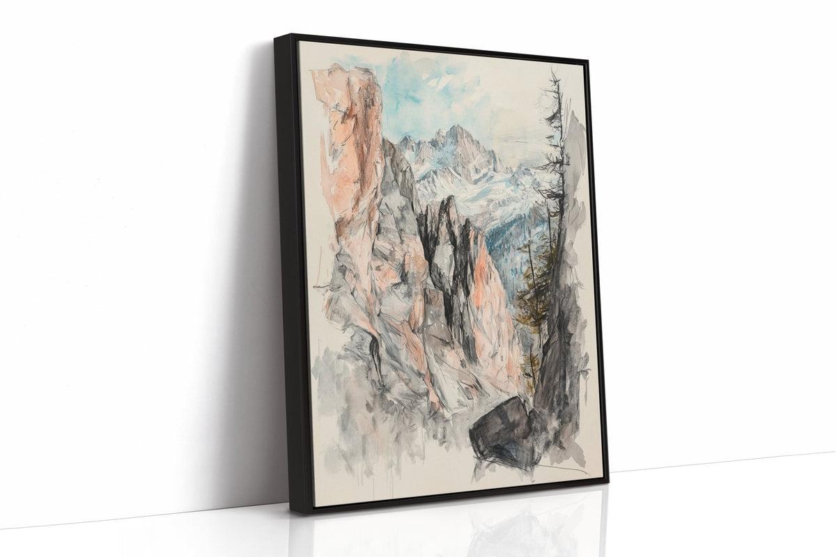 Alpine Canyon Watercolor Print – Mountain Cliff Wall Art - Quarter Circle AK Boutique