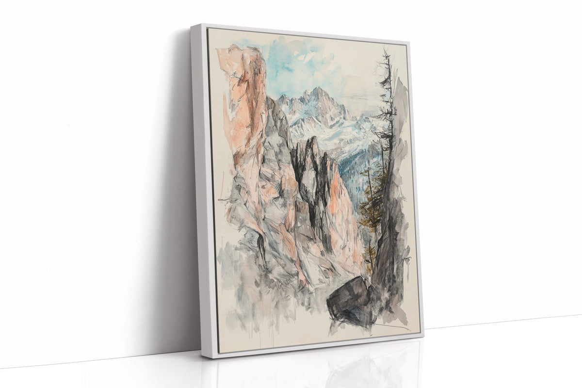 Alpine Canyon Watercolor Print – Mountain Cliff Wall Art - Quarter Circle AK Boutique
