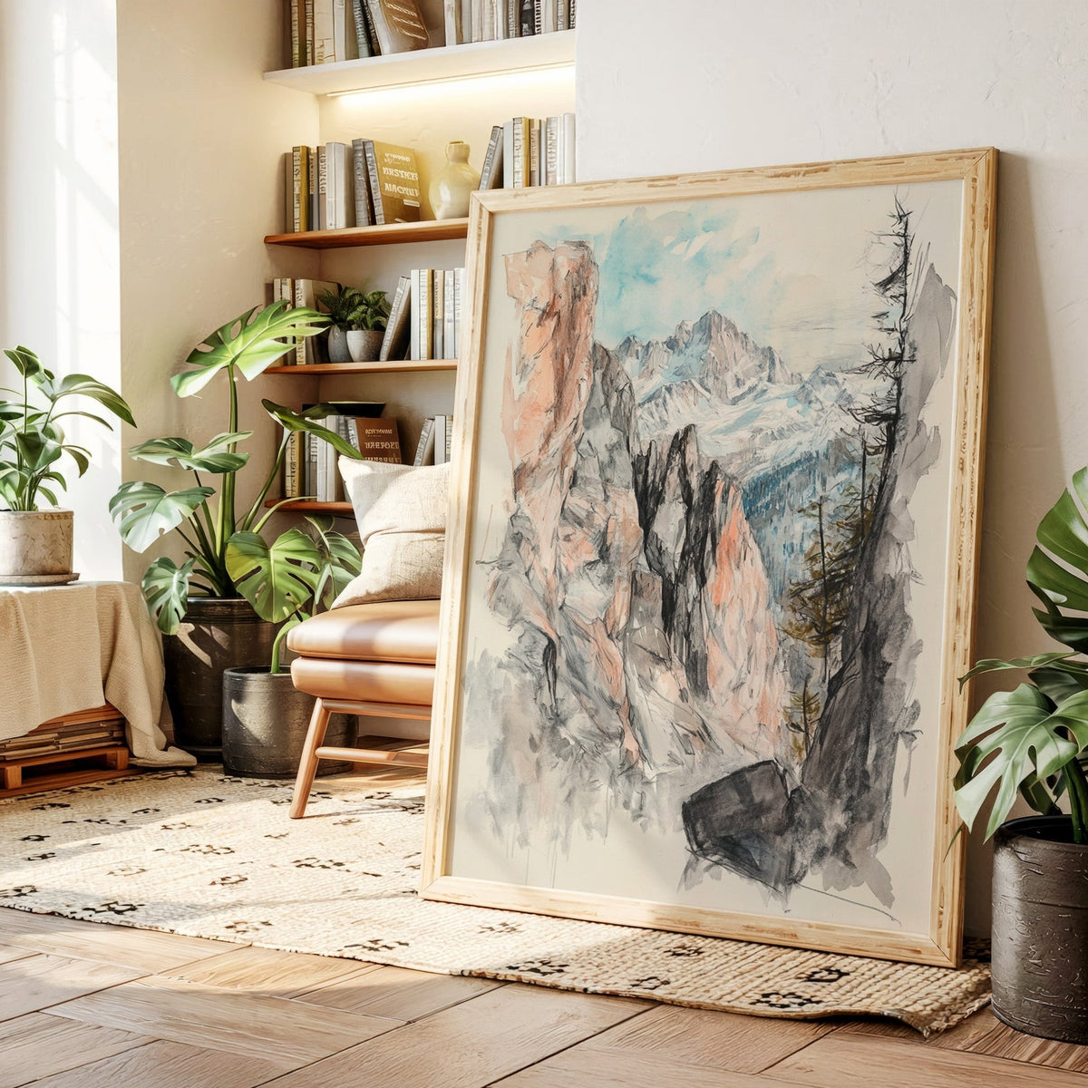 Alpine Canyon Watercolor Print – Mountain Cliff Wall Art - Quarter Circle AK Boutique